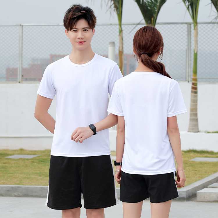 男女速干T恤广告衫文化白色圆领夏季纯色短袖